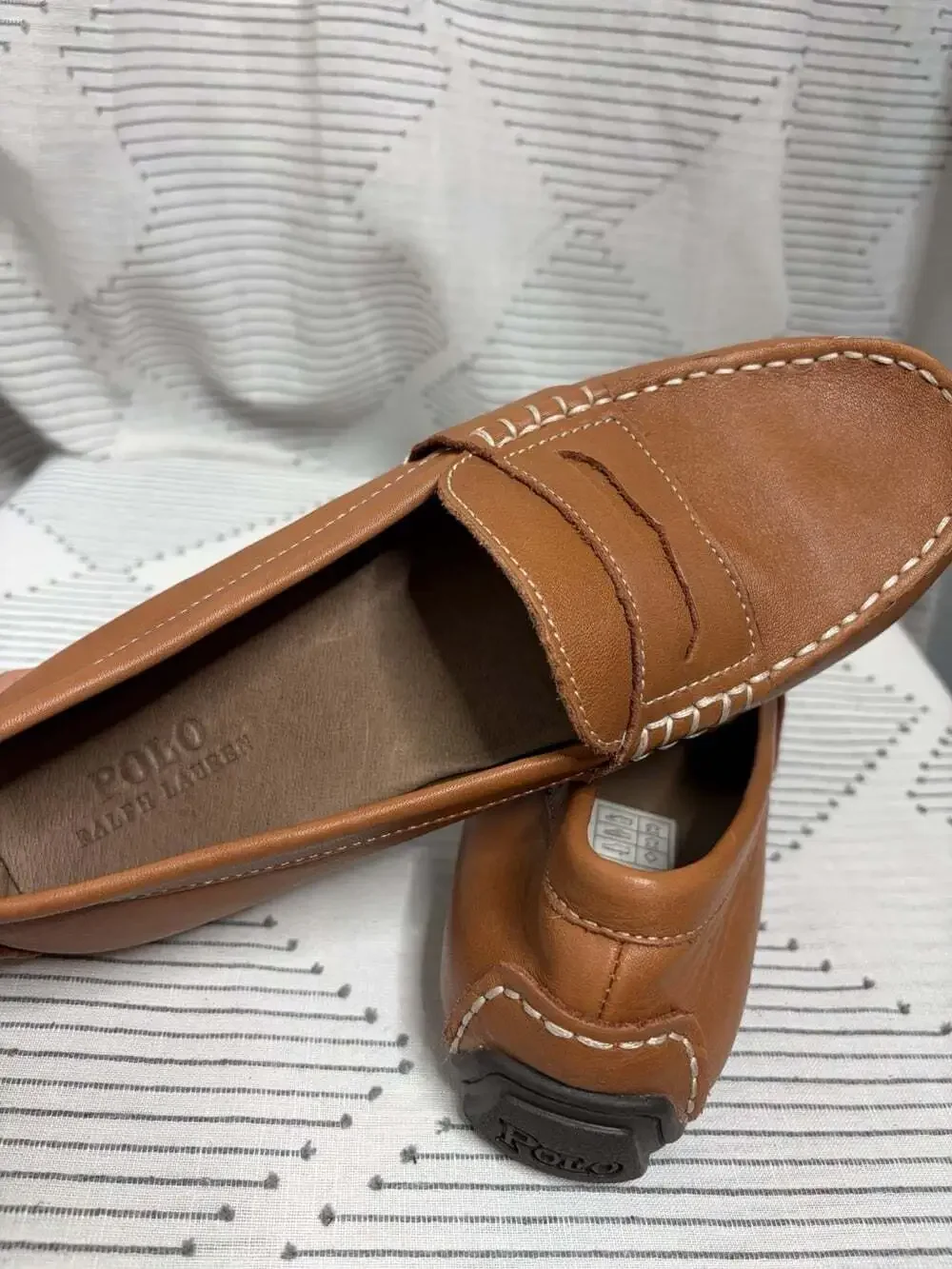 POLO RALPH LAUREN Junior Telly Leather Penny Loafers US 5.5 / EU 38 Tan